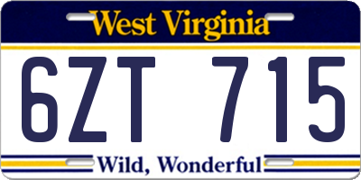 WV license plate 6ZT715