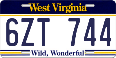 WV license plate 6ZT744