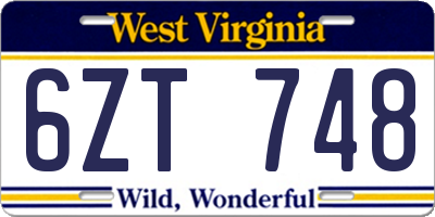 WV license plate 6ZT748