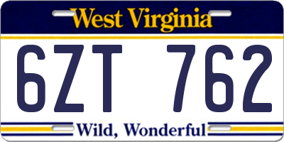WV license plate 6ZT762