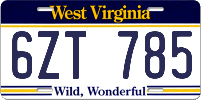 WV license plate 6ZT785