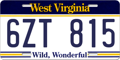 WV license plate 6ZT815
