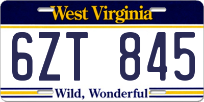 WV license plate 6ZT845