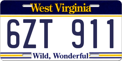 WV license plate 6ZT911
