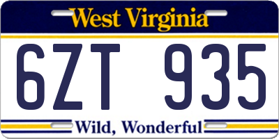 WV license plate 6ZT935