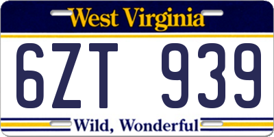 WV license plate 6ZT939