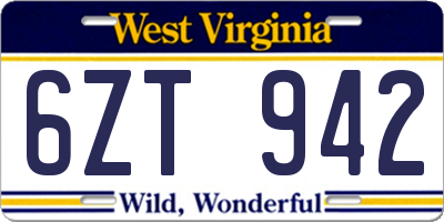 WV license plate 6ZT942