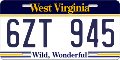 WV license plate 6ZT945