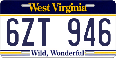 WV license plate 6ZT946