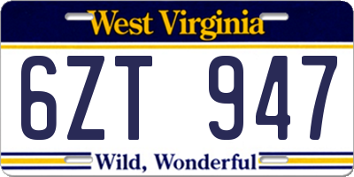 WV license plate 6ZT947