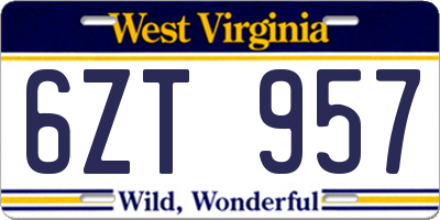 WV license plate 6ZT957