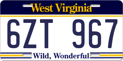 WV license plate 6ZT967