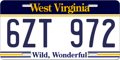 WV license plate 6ZT972