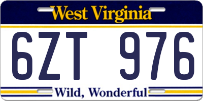 WV license plate 6ZT976