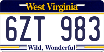 WV license plate 6ZT983