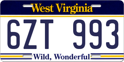 WV license plate 6ZT993