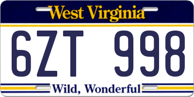 WV license plate 6ZT998