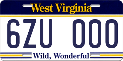 WV license plate 6ZU000