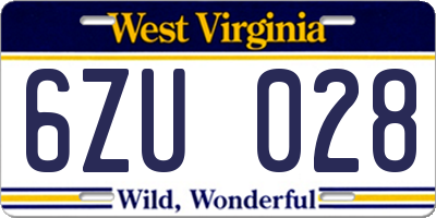 WV license plate 6ZU028