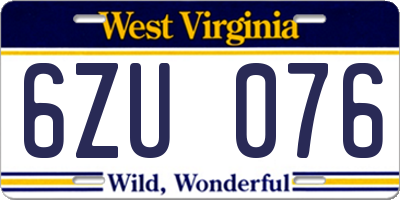 WV license plate 6ZU076