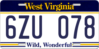 WV license plate 6ZU078