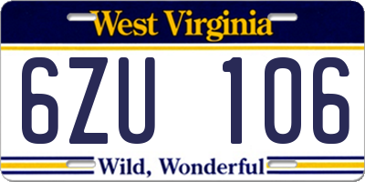 WV license plate 6ZU106