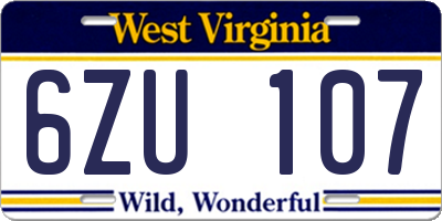 WV license plate 6ZU107