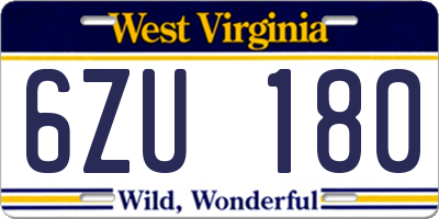 WV license plate 6ZU180