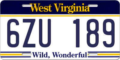 WV license plate 6ZU189