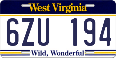 WV license plate 6ZU194