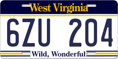 WV license plate 6ZU204