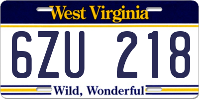 WV license plate 6ZU218