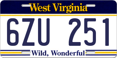 WV license plate 6ZU251