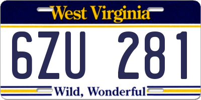WV license plate 6ZU281