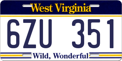 WV license plate 6ZU351