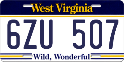 WV license plate 6ZU507