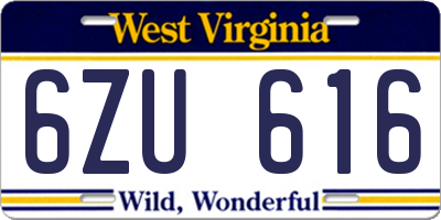 WV license plate 6ZU616
