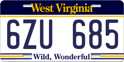 WV license plate 6ZU685
