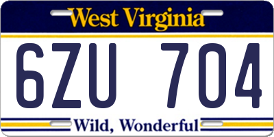WV license plate 6ZU704