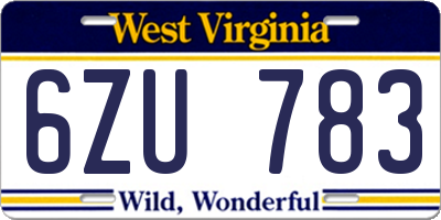 WV license plate 6ZU783