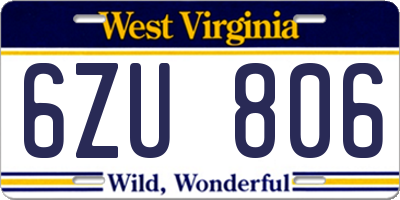 WV license plate 6ZU806