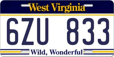WV license plate 6ZU833