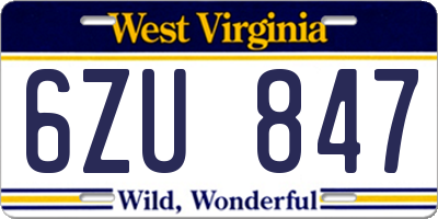 WV license plate 6ZU847