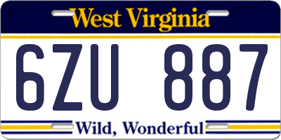 WV license plate 6ZU887