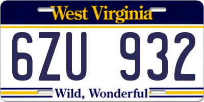 WV license plate 6ZU932