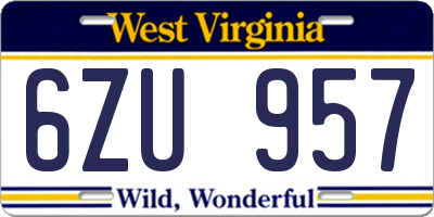 WV license plate 6ZU957