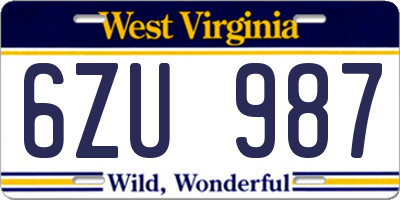 WV license plate 6ZU987