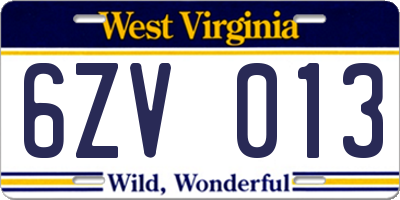 WV license plate 6ZV013