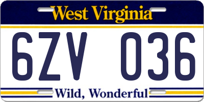 WV license plate 6ZV036