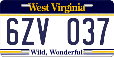 WV license plate 6ZV037